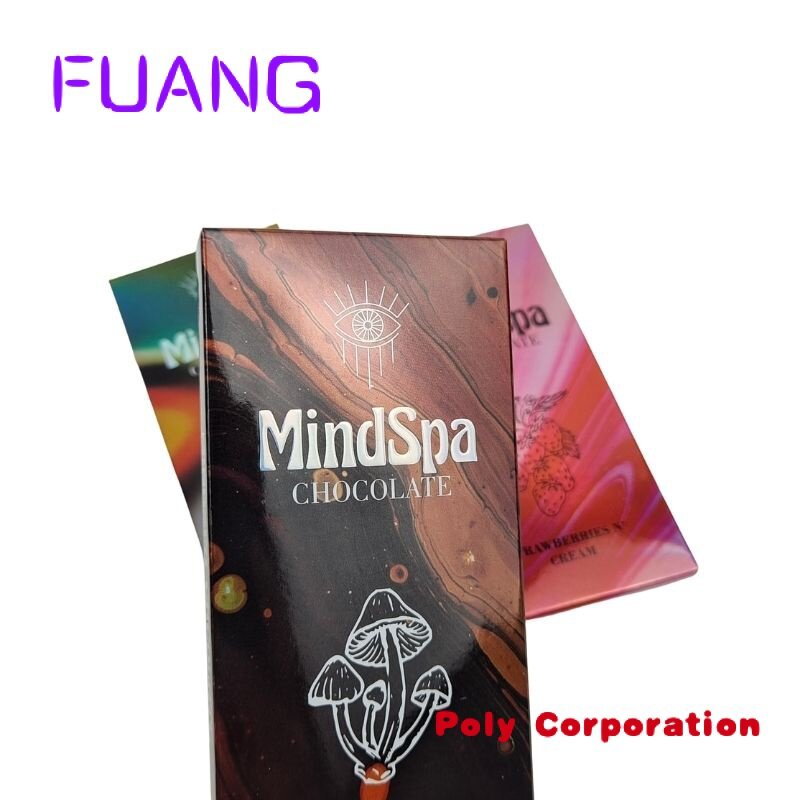 Scatola stampata personalizzata per compresse di cioccolato scatola olografica arcobaleno scatola di imballaggio per barrette di cioccolato ai funghi