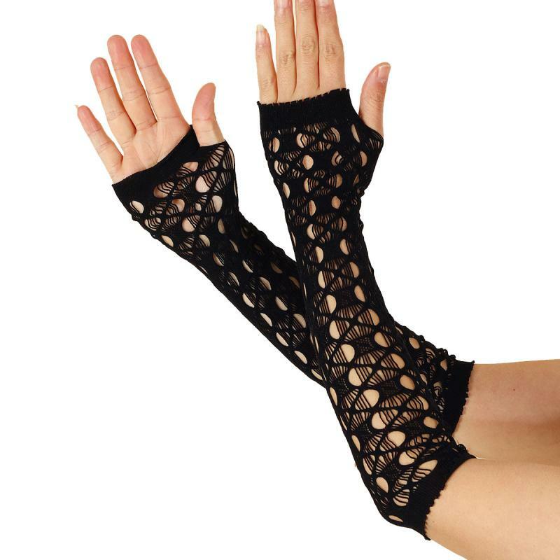 Rękawiczki damskie kreatywne średnio długie krzyżowe wydrążone rękawiczki imprezowe modne czarne rozciągliwe oddychające rękawiczki C062-3