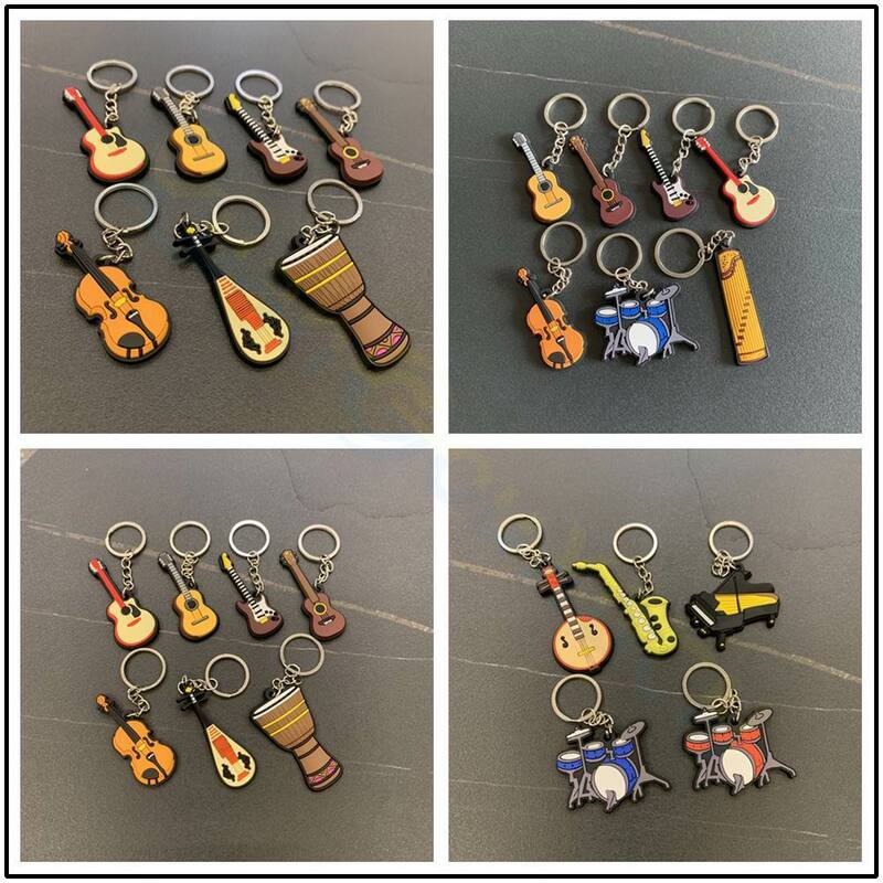 musical Instrument Keychain Silicone Guitar Piano Saxophone Key Chain Backpack Car Ornament Musician Jewelry piano souvenir