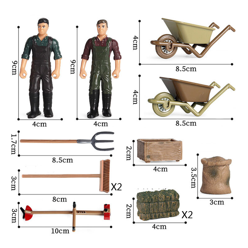 12 Buah Simulasi Aksesoris Pertanian Alat Peraga Padang Rumput Figur DIY Petani Mesin Pemotong Rumput Gerobak Mainan Action Figure Model Mainan Edukasi Anak