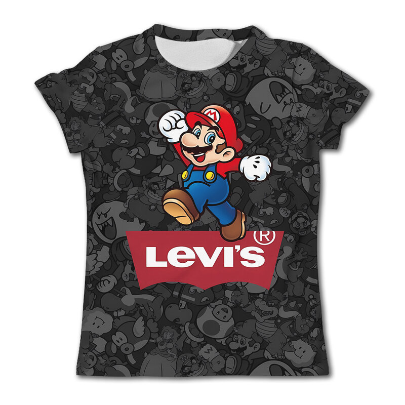 T-shirt manches courtes Super Mario pour enfant, vêtement pour garçon et fille, estival, avec dessin animé