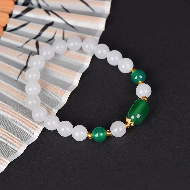 Golden Silk Jade Hand Chain&Necklace Natural Stone Elastic Bangle Womens Gemstone Bracelets Charms Jewelry Mother's Day Gifts