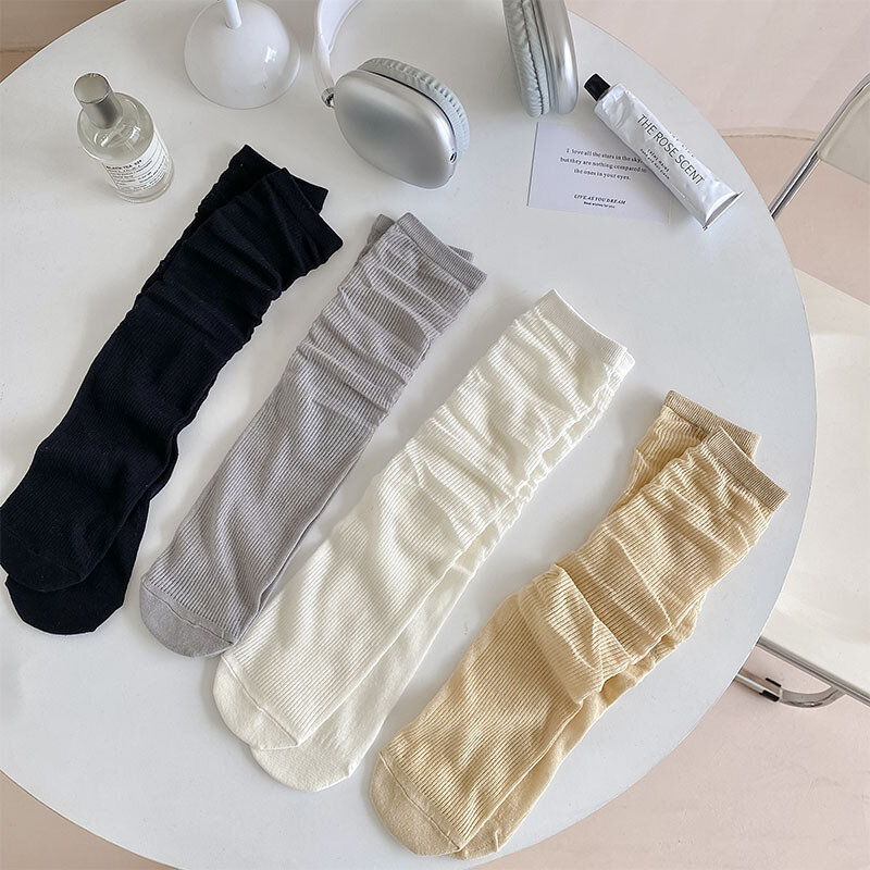 Chaussettes d'été fines en coton respirant pour femmes, mode coréenne, couleur unie, document adt, longues, style japonais, pour écolières, noires et blanches