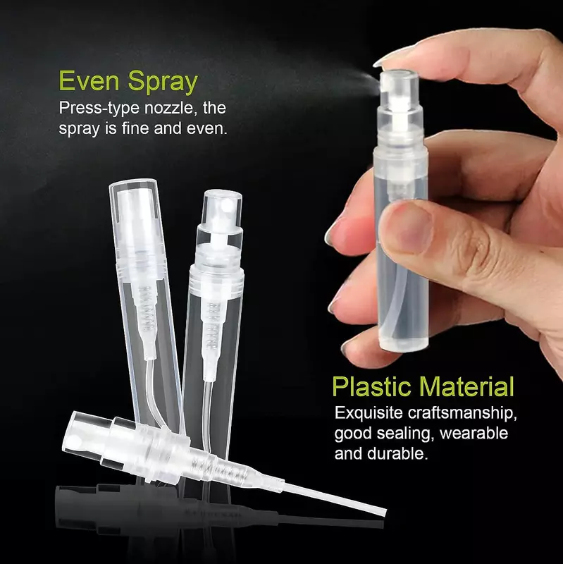 Botol semprot plastik bening Mini, 20 buah 2mm-10ml botol sampel parfum Atomizer kosong untuk perjalanan cairan parfum esensial