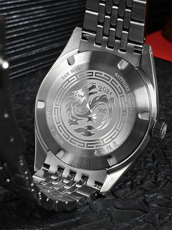 San Martin-reloj mecánico automático para hombre, cronógrafo de estilo chino limitado, 2024mm, NH34 GMT, resistente al agua, 39,5 m, SN0116, año del dragón, 100