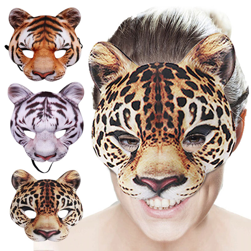 3D Animal Meia Máscara Facial, Halloween Masquerade, Bola Máscaras, Tigre, Porco, Festa de Carnaval, Vestido extravagante, Costume Props, Decoração Acessório