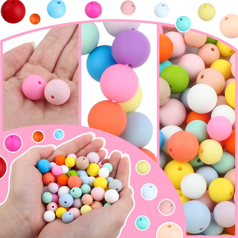 15mm 20pcs Silicone Beads Food Grade Silicone Teether Round Newborn Toys Chewable Teething Beads For DIY Colorful Teething Beads