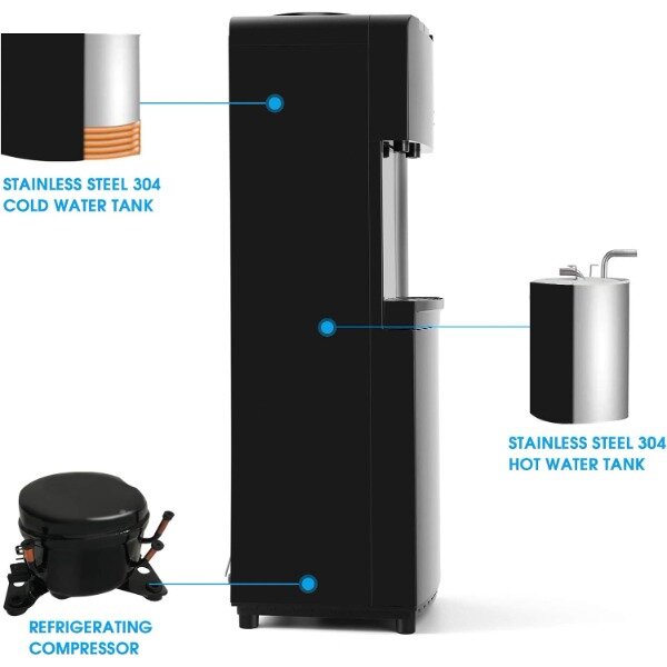 Raffreddatori d'acqua carico superiore da 5 galloni, distributore di raffreddamento dell'acqua calda/fredda, Design innovativo e sottile a risparmio energetico Freestanding
