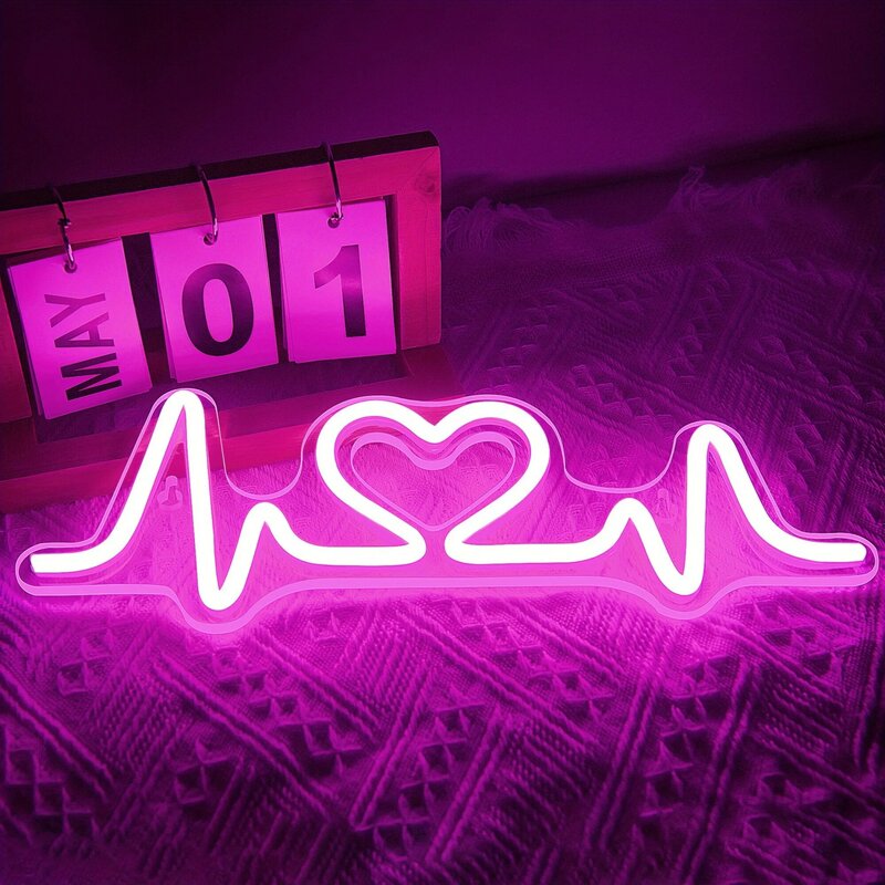 Letrero de neón LED de silicona con corazón de electrocardiograma, decoración de fiesta en el hogar de dormitorio, decoración de pared de dormitorio, regalo para niña y amiga