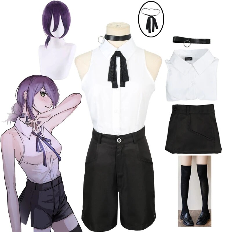 Anime Chainsaw Man Reze Cosplay Chainsaw Woman Cosplay Costume Bomb Shirt Outfits Tie Short Neck Reze Wig Halloween Clothing