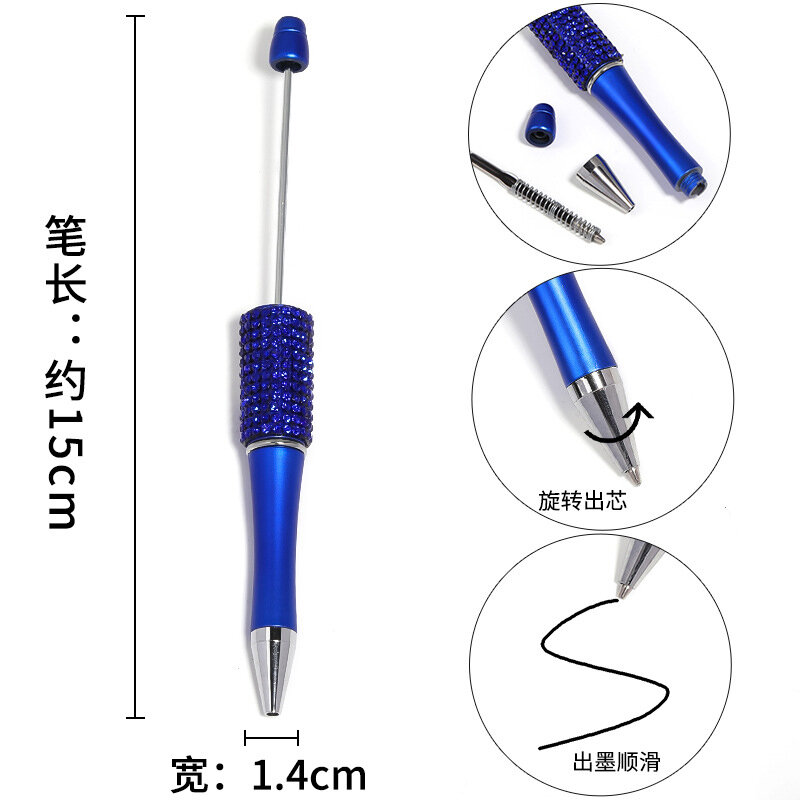 32pcs Diamond Beaded Pen Wholesale DIY Plastic Glitter Beaded Ball Pen Handmade Stick Diamond Beaded Pens for Writing