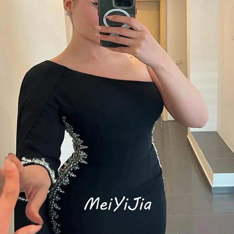 Meiyijia abendkleid saudi perlen ein schulter satin scheide meerjungfrau arabien sexy abend geburtstag club outfits sommer 2024