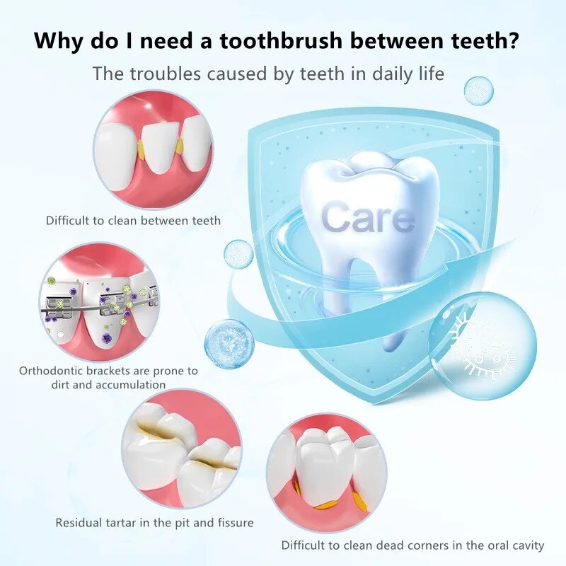 Cepillos interdentales para el cuidado de la salud, limpiador Interdental para blanquear los dientes, herramienta de higiene bucal para ortodoncia, 30 piezas