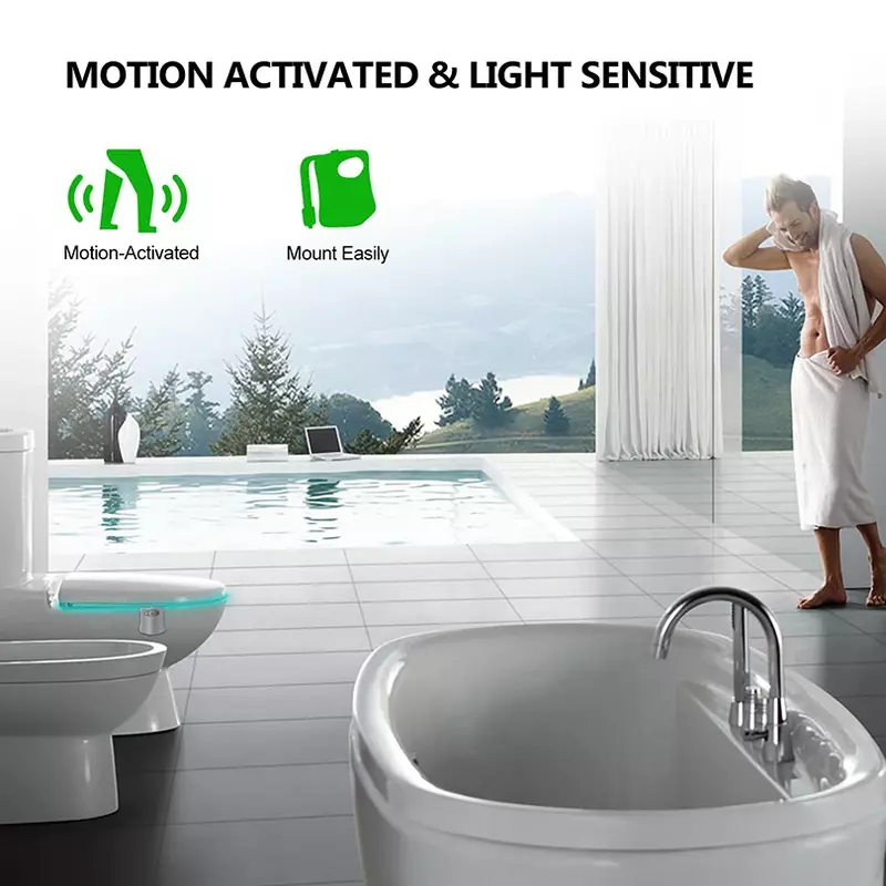 Luz nocturna con Sensor de movimiento PIR inteligente, luz de inodoro impermeable para asiento de inodoro, luz de fondo para WC, iluminación LED, lámpara Luminaria