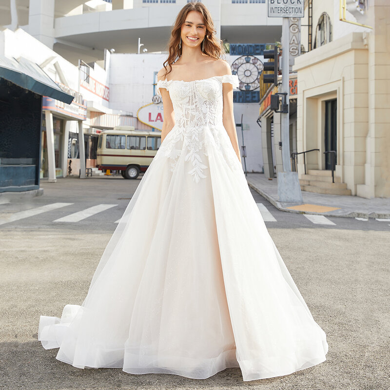 Gaun pengantin renda bahu terbuka mewah untuk wanita gaun pesta dansa 2024 gaun pengantin elegan untuk wanita gaun pesta malam 2023