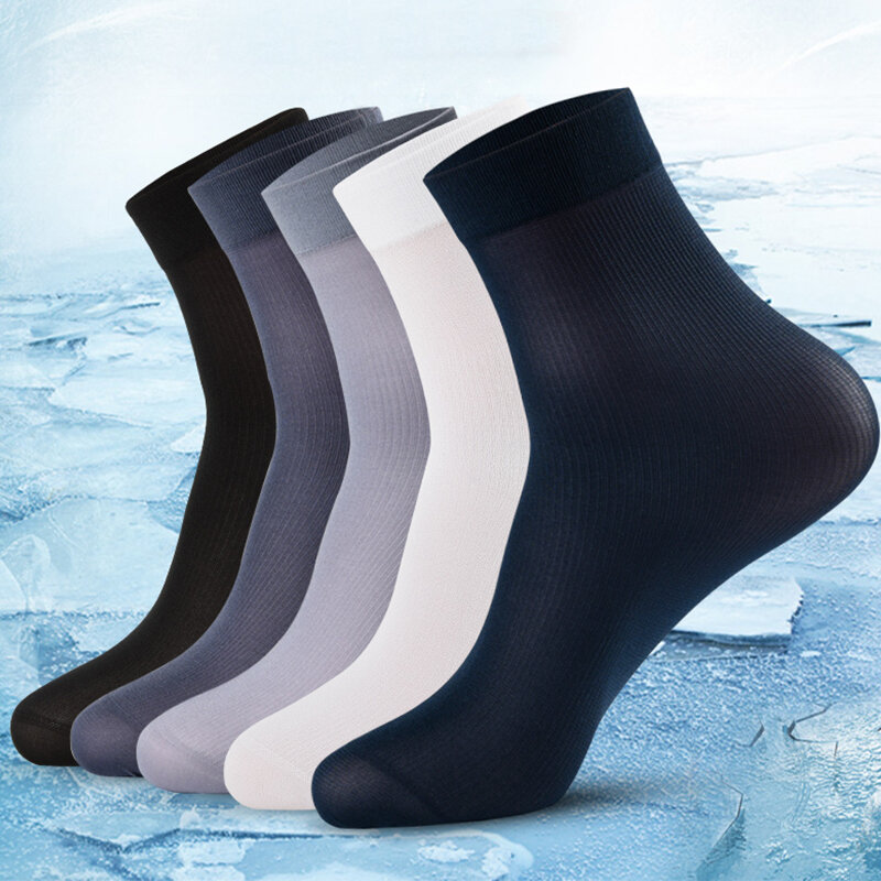 10pairs Men Ice Silk Socks Summer Spring Ultra-thin Socks Solid Business Socks Breathable Soft Socks Ankle Bamboo Fiber Socks