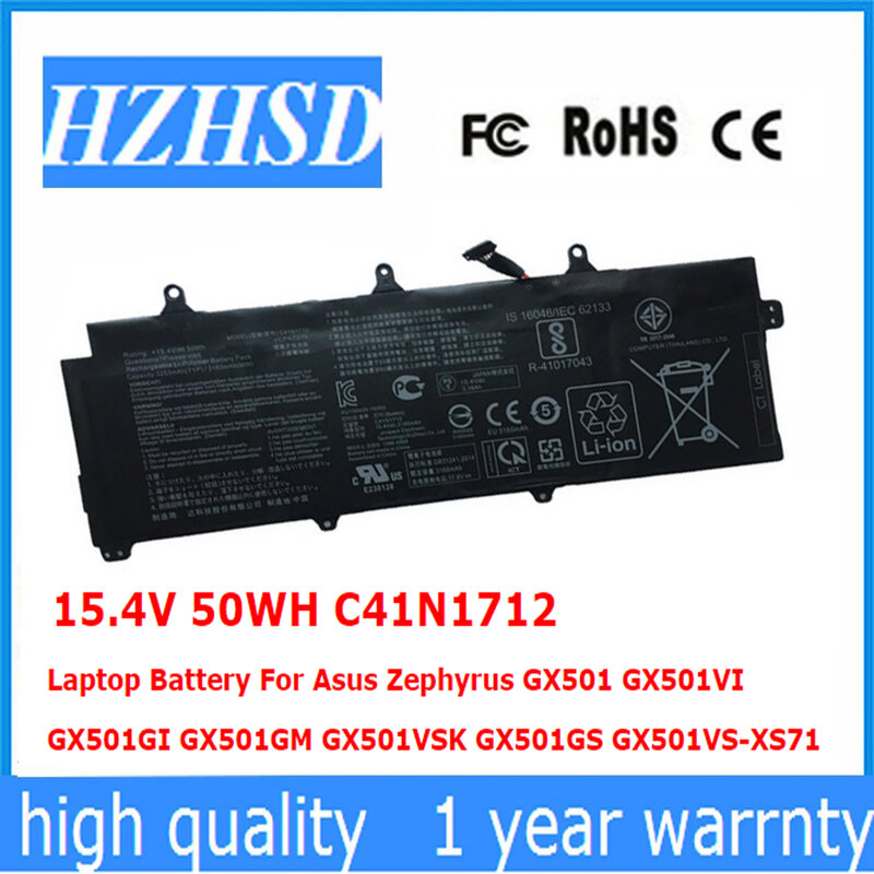 15.4V 50WH C41N1712 Laptop Battery For Asus Zephyrus GX501 GX501VI  GX501GI GX501GM GX501VSK GX501GS GX501VS-XS71