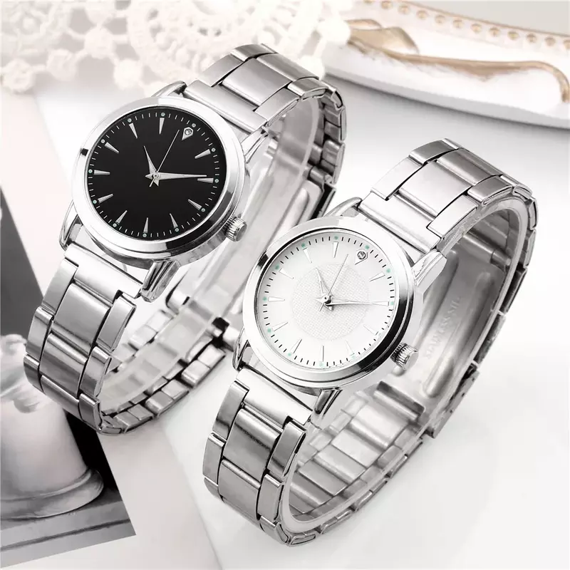 럭셔리 2024 패션 다이아몬드 커플 손목시계, 스테인레스 스틸 실버 메쉬 스트랩, 여성 쿼츠 시계, 핫 세일
