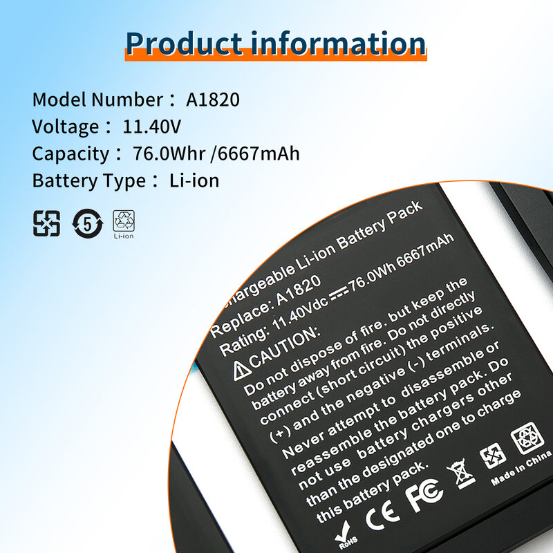 Аккумулятор BVBH A1820 для ноутбука APPLE MACBOOK PRO, 15 дюймов, A1707, 2016, 2017, 11,4 в, 6667 мАч