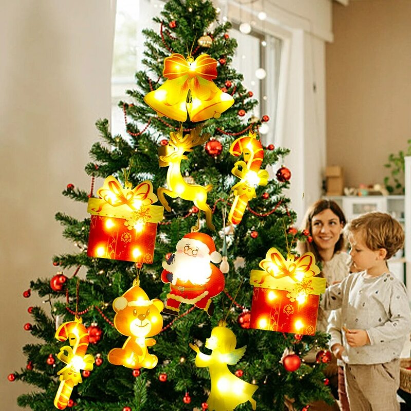 Luz LED colgante para árbol de Navidad, Papá Noel, muñeco de nieve, alce, campana, luces de hadas, fiesta de año nuevo, boda, decoración de vacaciones