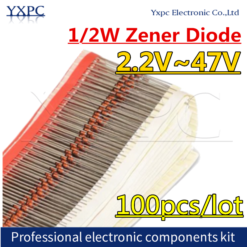 100 pz 1/2W diodo Zener 0.5W 2.2V ~ 47V 3V 3.3V 4.7V 5.1V 6.8V 9.1V 12V 16V 18V 22V 27V 33V 36V 43V BZX55C3V3 BZX55C4V7 BZX55C18V