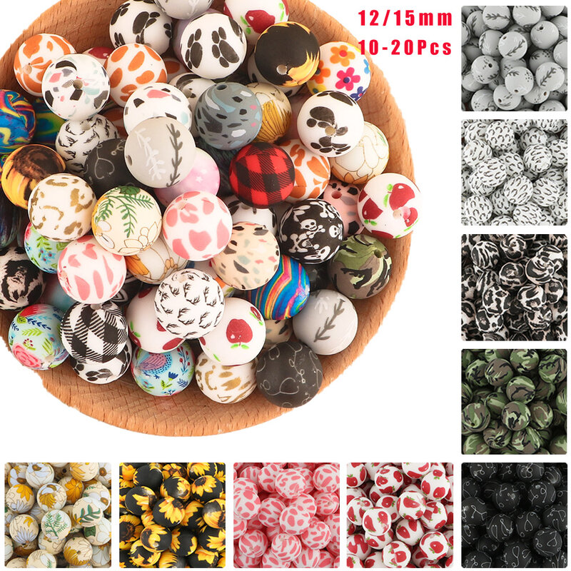10/20Pcs/lot Round Printed Silicone Beads 15mm 12mm Leopard Print Silicone Beads For Jewelry Making DIY Jewelry Accessories