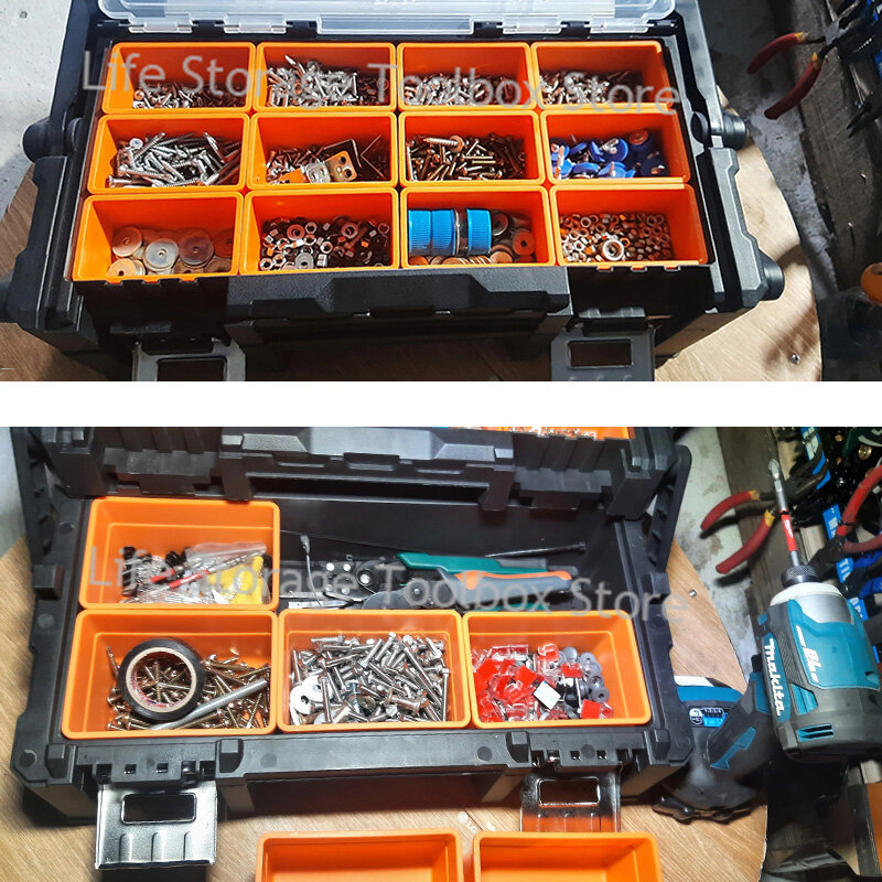 Портативный ящик для инструментов, 2-уровневый большой пластиковый ящик для инструментов, органайзер, ящик для хранения винтов и оборудования