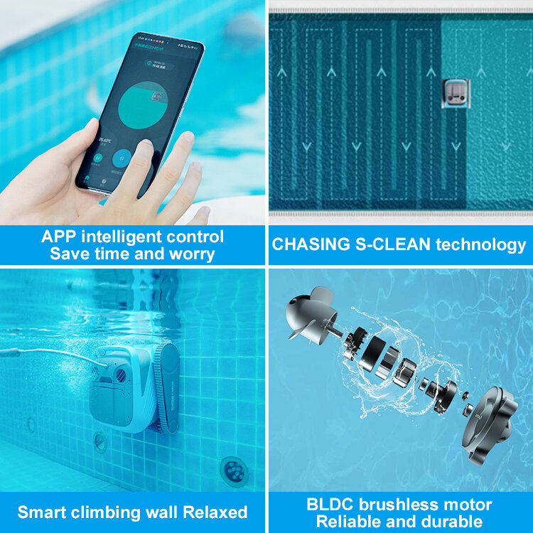 หุ่นยนต์ดูดฝุ่นสำหรับสระว่ายน้ำควบคุมด้วยแอป Alat kolam สำหรับสระว่ายน้ำเหนือพื้น