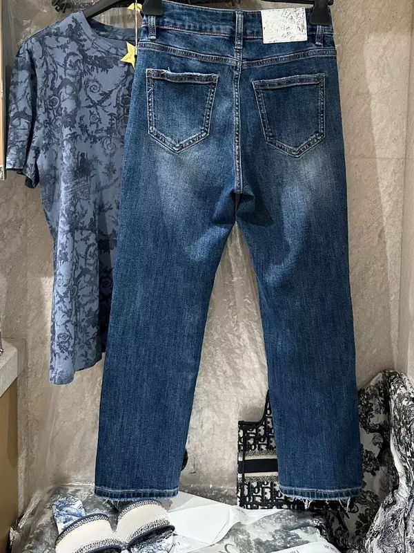 Calça jeans reta azul até o tornozelo, jeans de alta qualidade, recém-chegados, primavera e verão, 2024