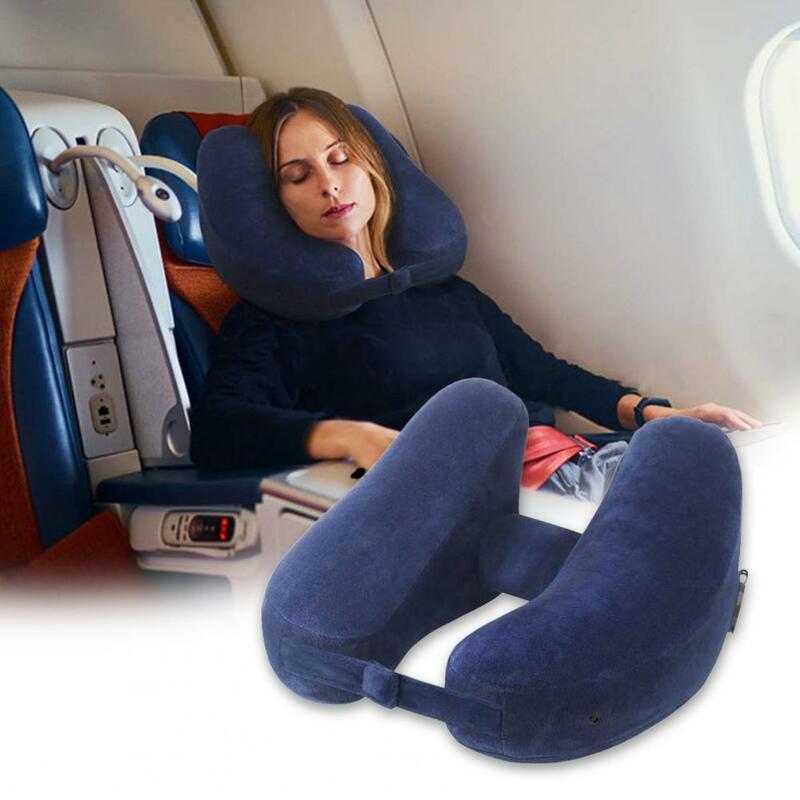 Bantal leher tiup dengan katup paten penyimpanan telepon berbentuk H pelindung leher pesawat sandaran leher mobil perlengkapan perjalanan