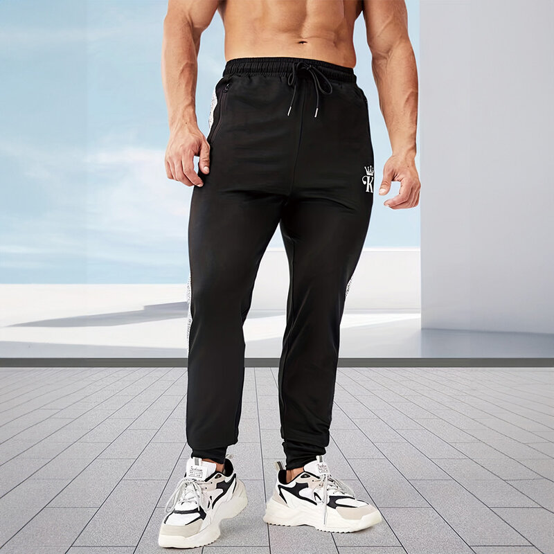 Мужские строгие брюки на молнии, тренировочные спортивные брюки для бега, Мужские дышащие повседневные брюки для фитнеса с Кулиской