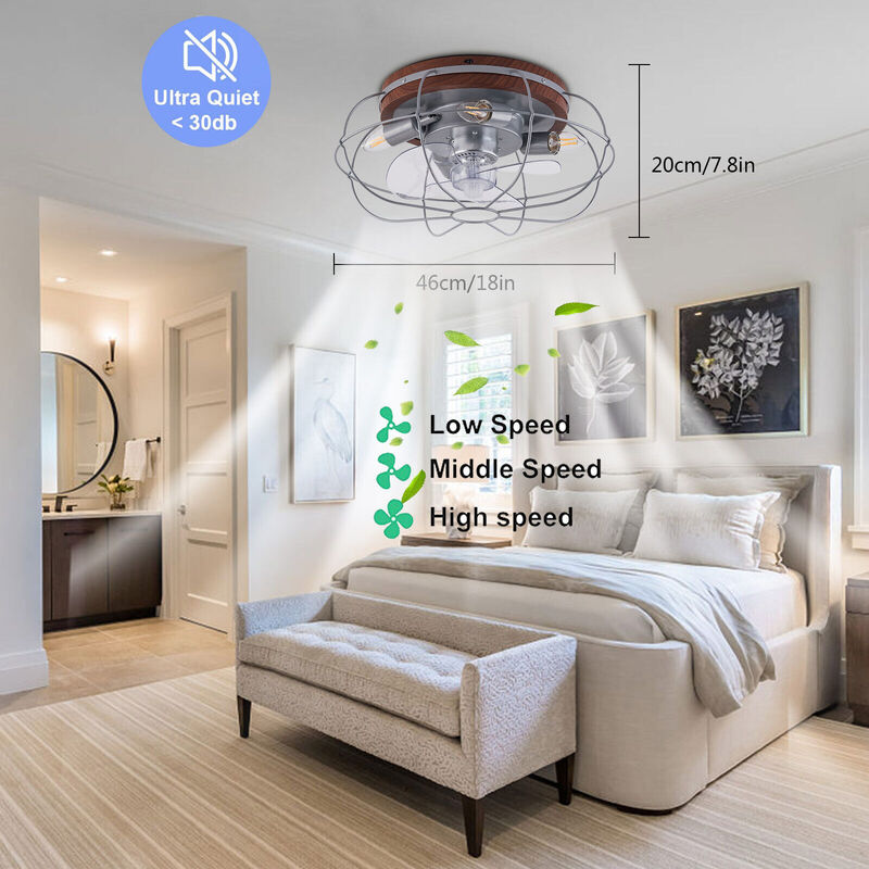 18 inch Retro Living Room Fan Lamp Modern Indoor Ceiling Fan Light E26 Base Lamp with Remote Control Chandelier Fan Home Decor