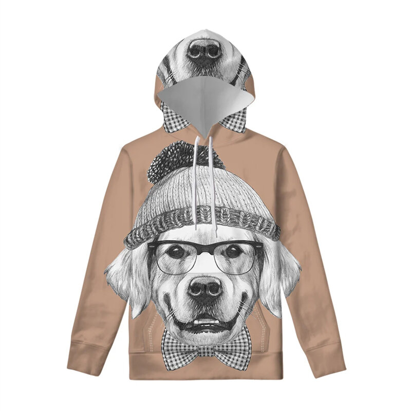 Hoodie 3D engraçado masculino com padrão de cão, mangas compridas, streetwear casual, tops esportivos, hip hop, elegante, engraçado