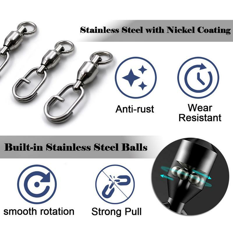 Fishing Swivel Connector Fishing Swivels Connectors High Strength Snaps Swivel Connector Ball Bearing Ring Stainless Steel