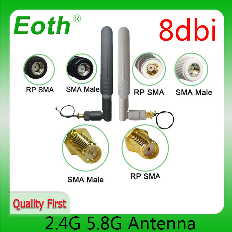 Eoth-antena enrutadora wifi 2,4g, 2,4 GHz, 5,8 Ghz, IOT, 8dBi, RP-SMA sma, banda Dual macho, 2,4G, 5,8G, ipex 1, 21cm, Pigtal