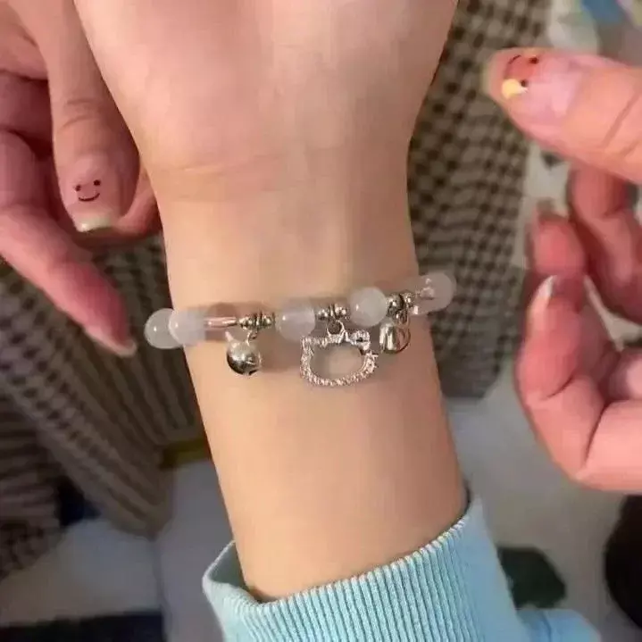 New Style Hello Kitty Sanrio Love Bell Bracelet Accessories Girl Shiny Beads Hand Beaded Boudoir Bracelet Bestie Bracelet Gift