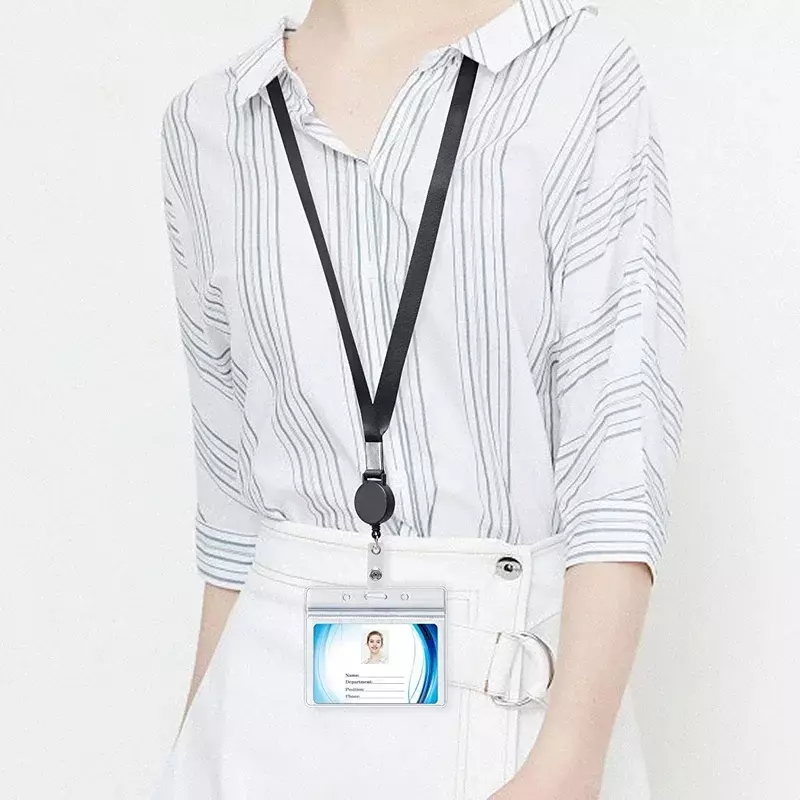 1pc Transparent Staff ID Work Card Cover with Lanyard Exhibition Name Badge Holder Neck Strap Pass Access Bus Card Sleeve Case
