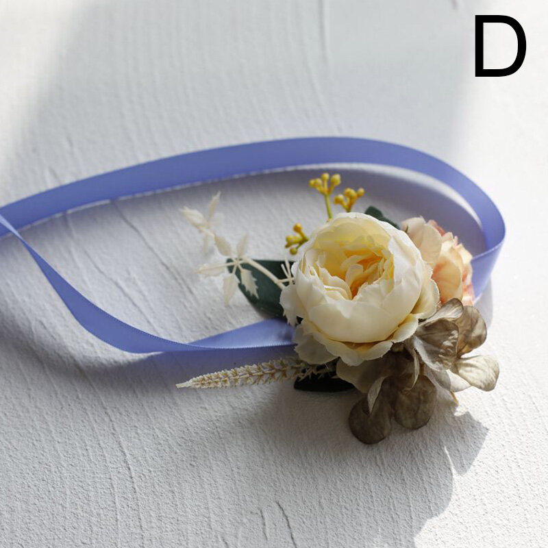 Corpetto da polso sorelle damigella d'onore fatto a mano fiore di seta artificiale braccialetto di nastro di rosa decorazioni per feste di ballo di nozze