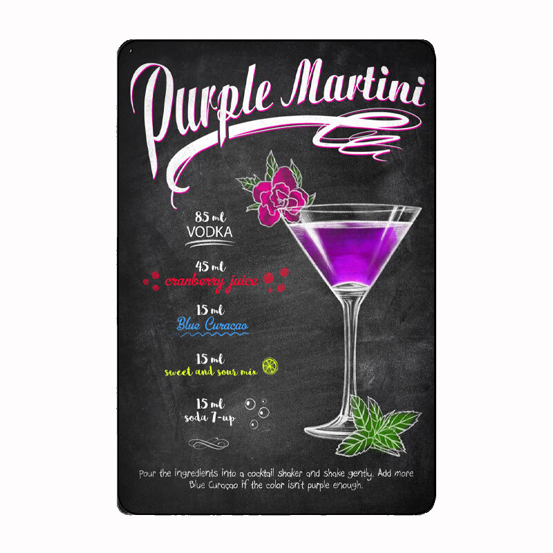 Cartel de Metal de Martini púrpura, cartel de estaño personalizado, decoración Vintage para el hogar, garaje, sala de estar, cine, sala de estar