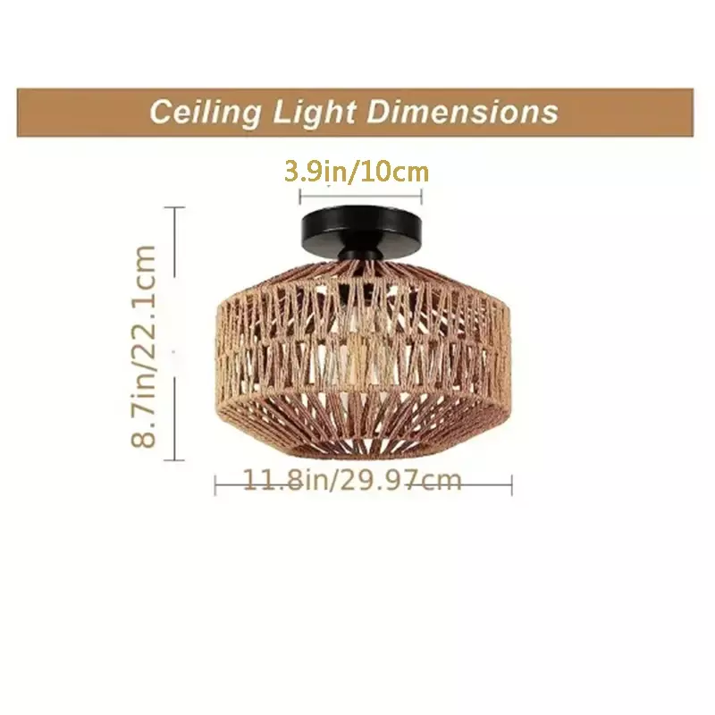 Ceiling Lamp Rattan E27 Bulb Chandelier Light Fixture Hand Woven Fixture Mount For Hallway Bedroom Kitchen Entrance Living Room