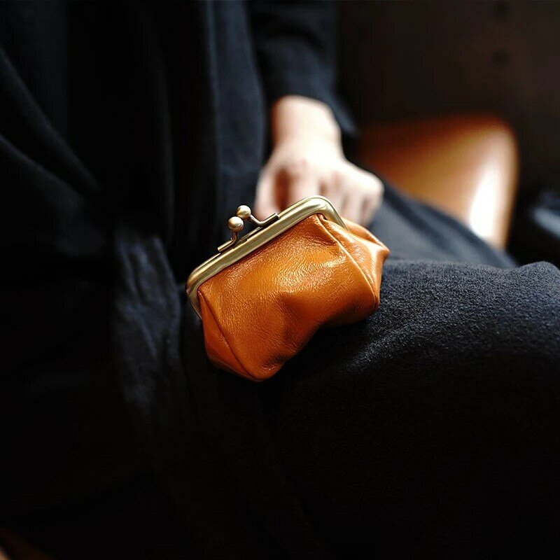 Cowhide Vintage Art Clip Pocket Small Change Purse Headset Coin Storage Bag Women Jacqueus Woman Female Clutches Mini Bags Hand