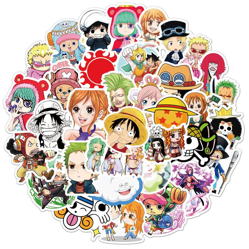 Pegatinas de dibujos animados de One Piece para niños, pegatinas de Luffy para ordenador portátil, teléfono, monopatín, motocicleta, coche, equipaje, 10/30/50 piezas