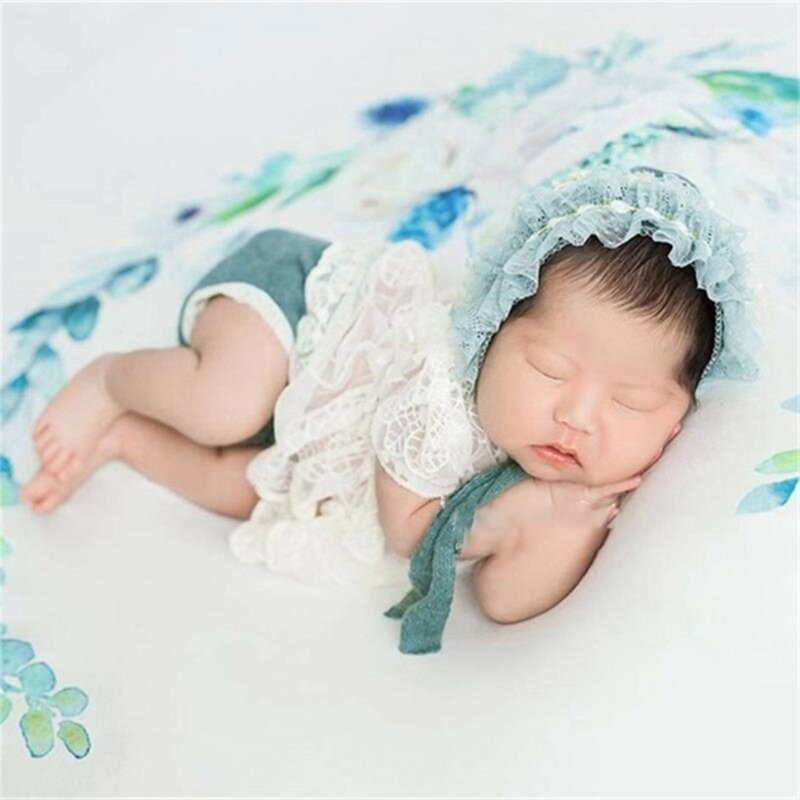 K5DD vestido encaje para bebé, gorro, sombrero, disfraz para foto, accesorios para sesiones fotos, regalo ducha para