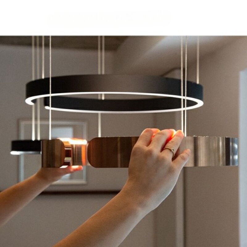 Modern Creative Iron Circular Chandelier Dining Table Dining Room Bedroom Kitchen Dimmable Led Pendant Lamp Home Decor Lighting
