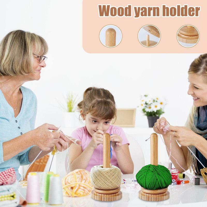 Wood Yarn Ball Holder Paper Towel Rack Vertical Rotating Weaving Tool Rack Storage Winding Roll Holder Dispenser for Crocheting