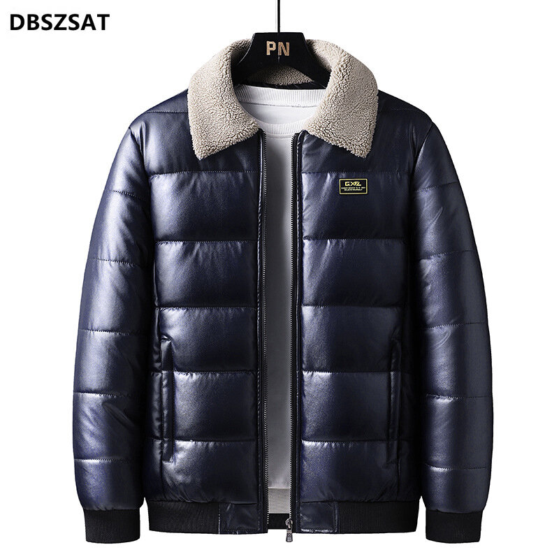 남성용 패딩 재킷, 캐쥬얼 남성 보온 바람막이 코트, 두껍고 따뜻한 PU 가죽 재킷, 패션 의류, 2023 겨울