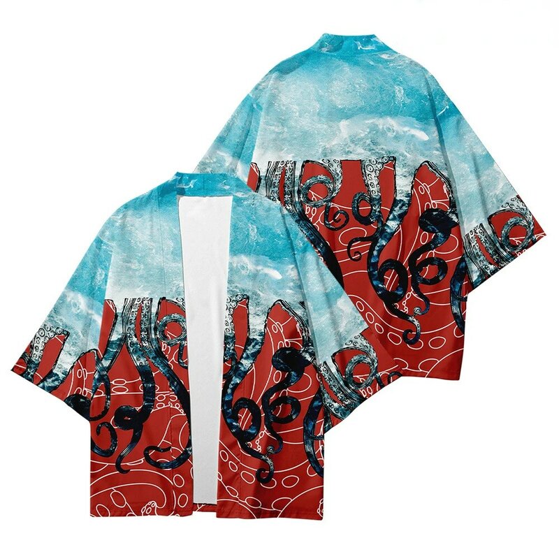 Diabelski nadruk luźny japońska moda uliczna sweter damski męski Harajuku Haori Kimono Cosplay topy japońska moda Yukata
