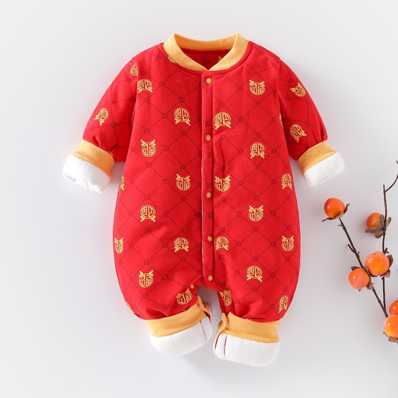 Оригинальная китайская Новогодняя одежда, плотный зимний комбинезон с драконом для новорожденных мальчиков и девочек, хлопковая одежда для ползания, Комбинезоны