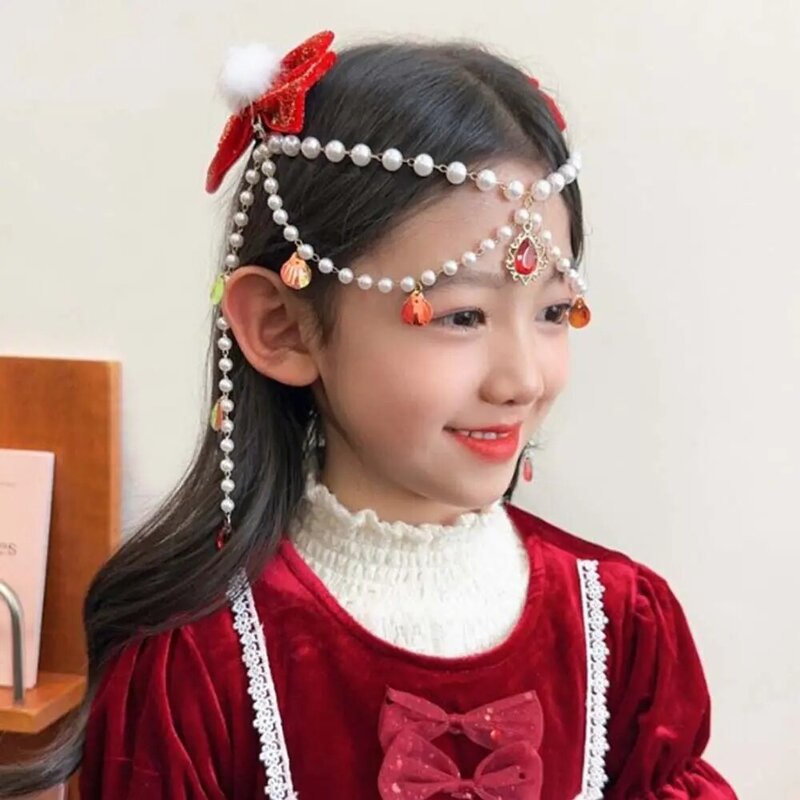 Neujahr rote Schleife Plüsch Ball Haarnadel Mädchen Prinzessin Kinder rote Bowknot Quaste Haars pange Kopf bedeckung Kopfschmuck