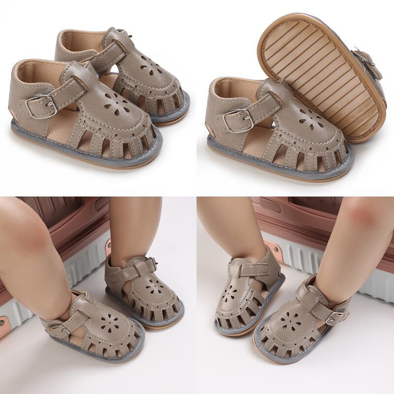 Zapatos de verano para niños y niñas, sandalias informales elegantes de cuero con suela de goma para bebés, sandalias de playa transpirables